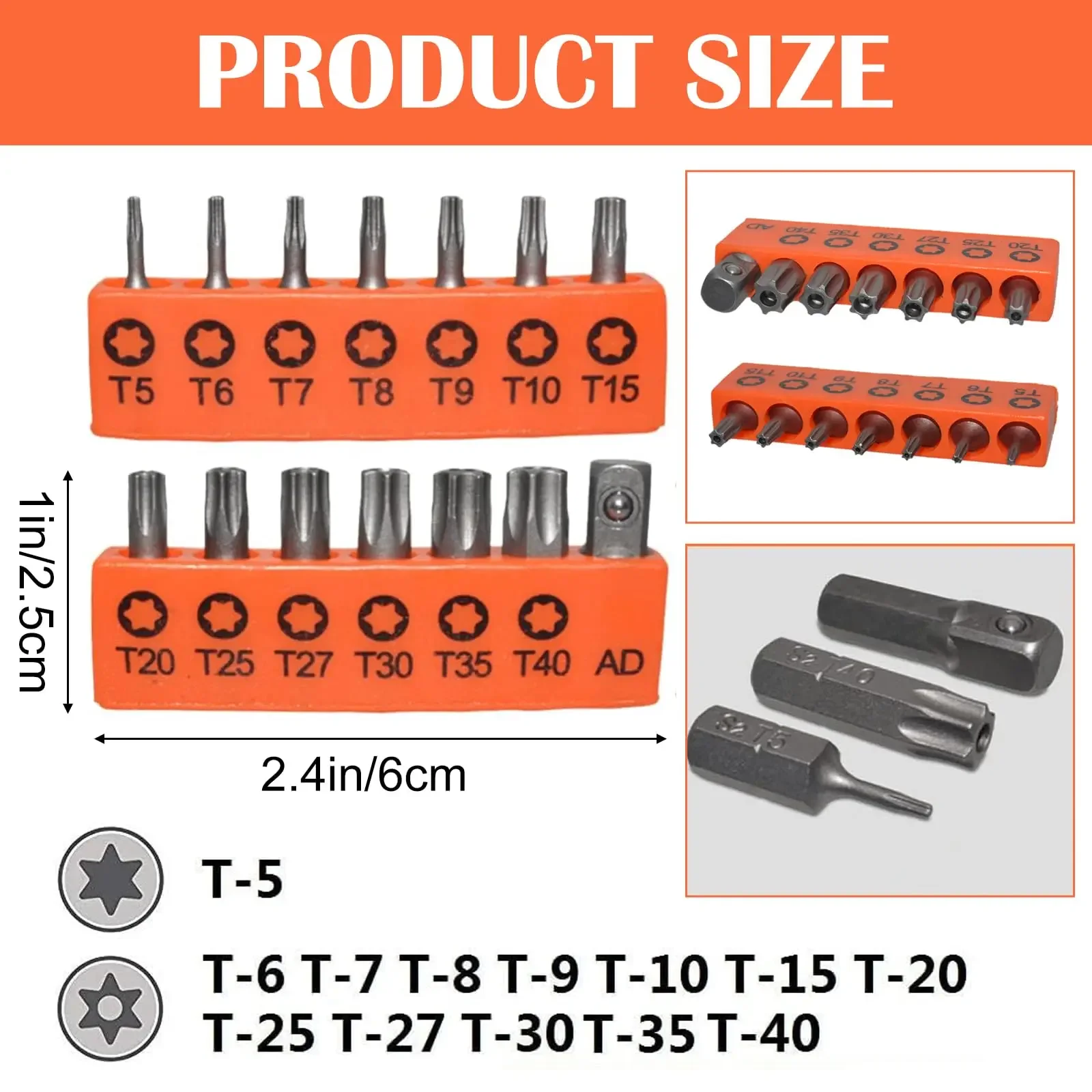Zestaw bitów Torx 14 szt. T5 do T40 z chwytem sześciokątnym 1/4 cala do wiertarki elektrycznej z przedłużką adaptera 25 mm, zestaw kluczy wkrętakowych. — zdjęcie 6