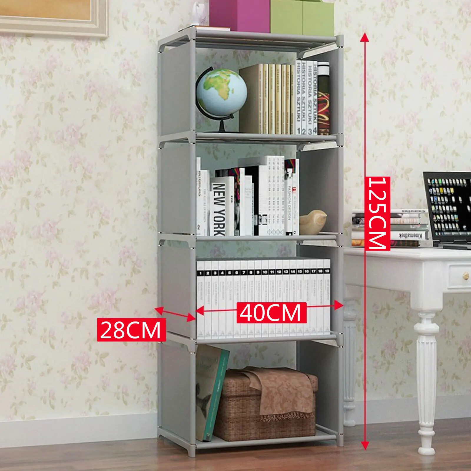 Book Cabinet Rack 4-Tier Bookcase Shelving Storage Organizer Bookshelf Stand Storage Shelf for Home and Office