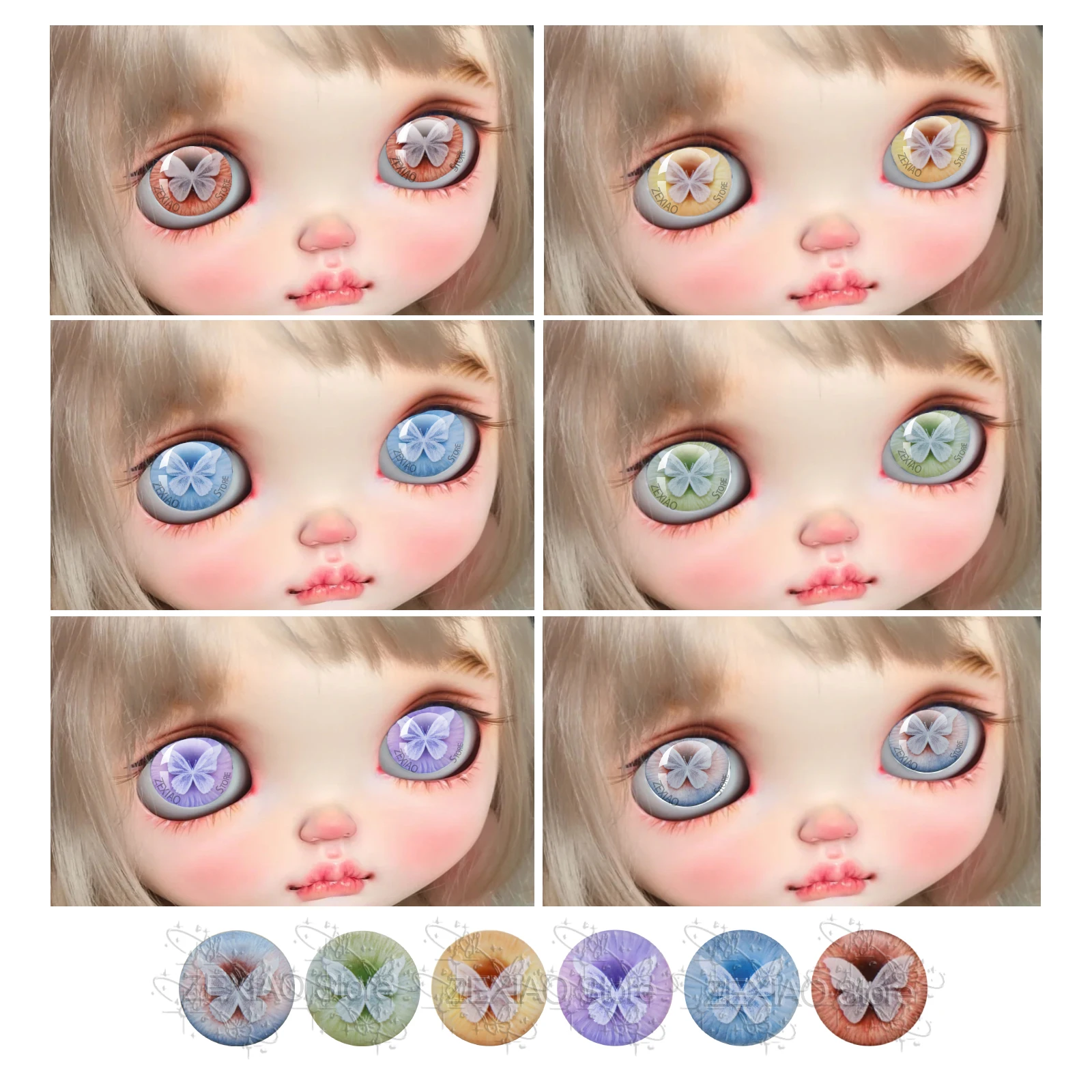 6 Pairs/Set Cute Fantasy Butterfly Design Glass Eyes Cabochons Round Blythe Eyes Dolls Accessories Eye Chips Toys DIY Jewelry  ﻿