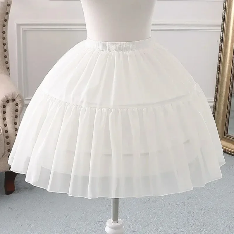 Women Girls Ruffled Short Petticoat with/no Hoop Solid Color Bubble Skirt Half Slip Prom Crinoline Underskirt