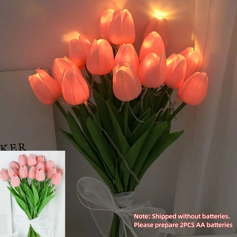 5-teilige Tulpen mit LED-Licht, künstliche Tulpenblumen, Tischlampe, Simulation Tulpenstrauß, Nachtlicht, Geschenke für Heimdekoration – Detail 8