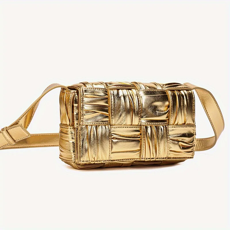 

New fashionable woven bag with high texture and large capacity, single shoulder crossbody bag, checkered pleated women's bag