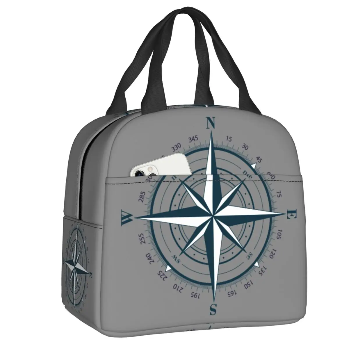 

Nautical Compass Lunch Bag Women Warm Cooler Insulated Lunch Box for Kids School Work Picnic Food Tote Bags