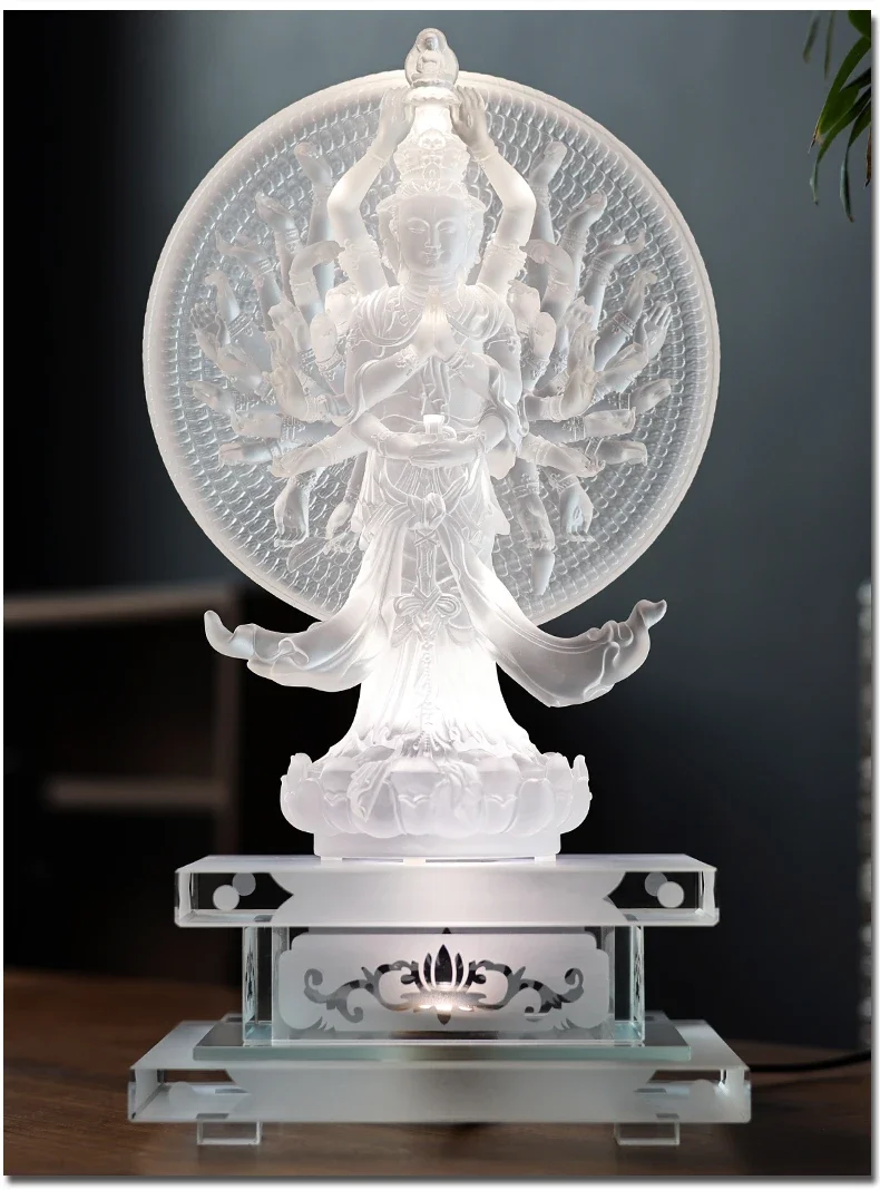 Glazed Thousand Hands Guanyin Buddha Statue Ornament Home Offering Buddhist Hall Tabletop Bodhisattva Guanyin