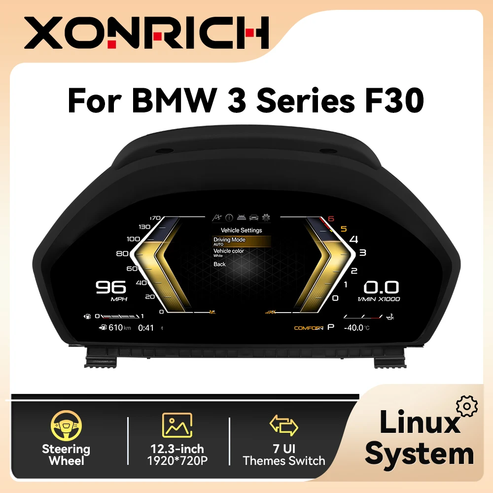 XONRICH Digitales Kombiinstrument für BMW 3er F30 F31 GT F34 4er F32 F33 F36 2013–2020 LCD-Panel Tachometer virtuell