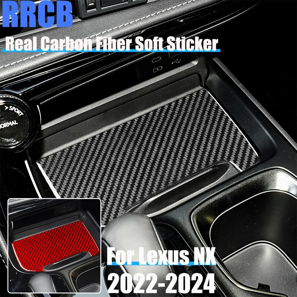 

Настоящее углеродное волокно, автомобильные аксессуары, крышка панели хранения передач, мягкая наклейка для Lexus NX260 NX350H NX400H NX450H 2022 2023 2024