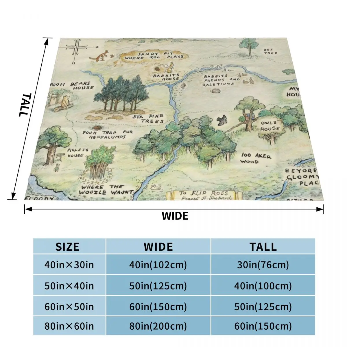 100 Acre Wood Map by E.H. Shepard Throw Blanket Stuffeds Camping for winter Blankets