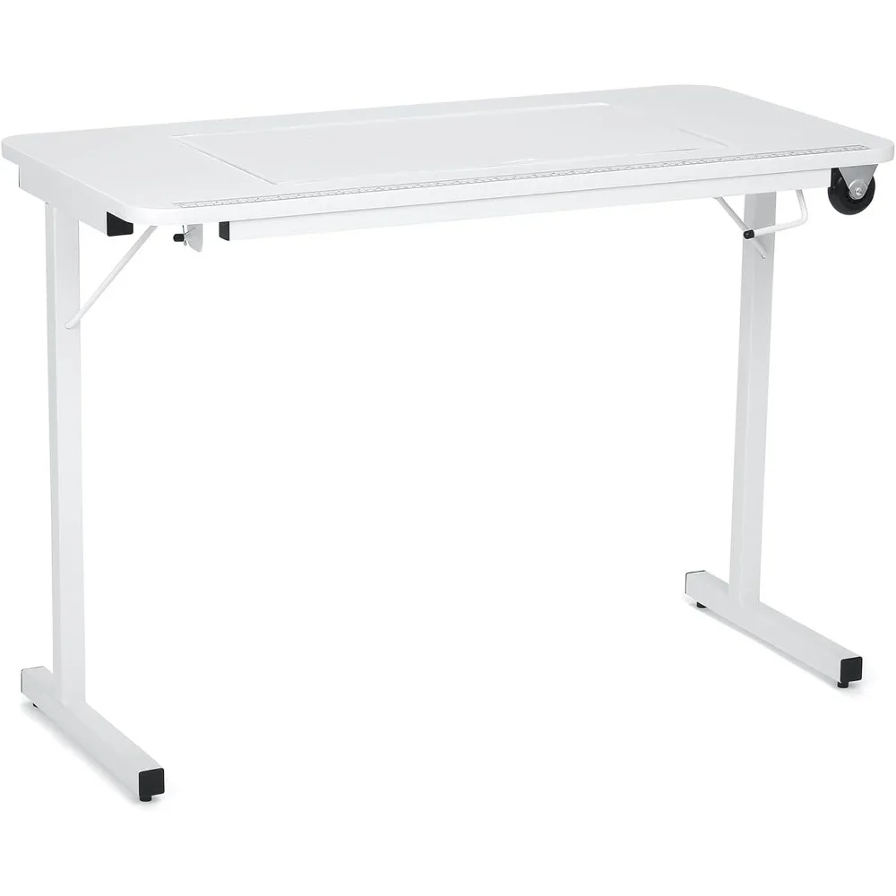 611 Gidget II Folding Sewing, Cutting, Quilting, and Craft Table, Portable with Wheels and Lift, White Finish