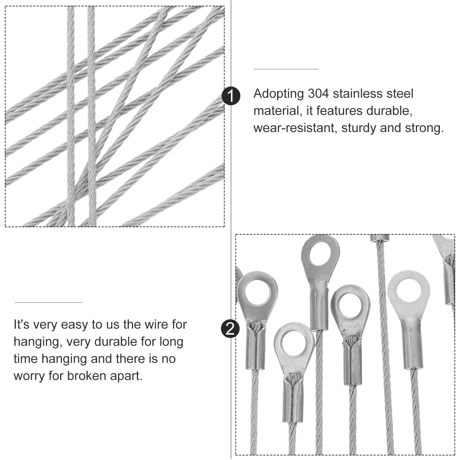 20 Pcs Stainless Steel Cable Rope Strong Picture Hanging Marine Hardwares Tether Outdoor Sign Wire Safety Security Bear