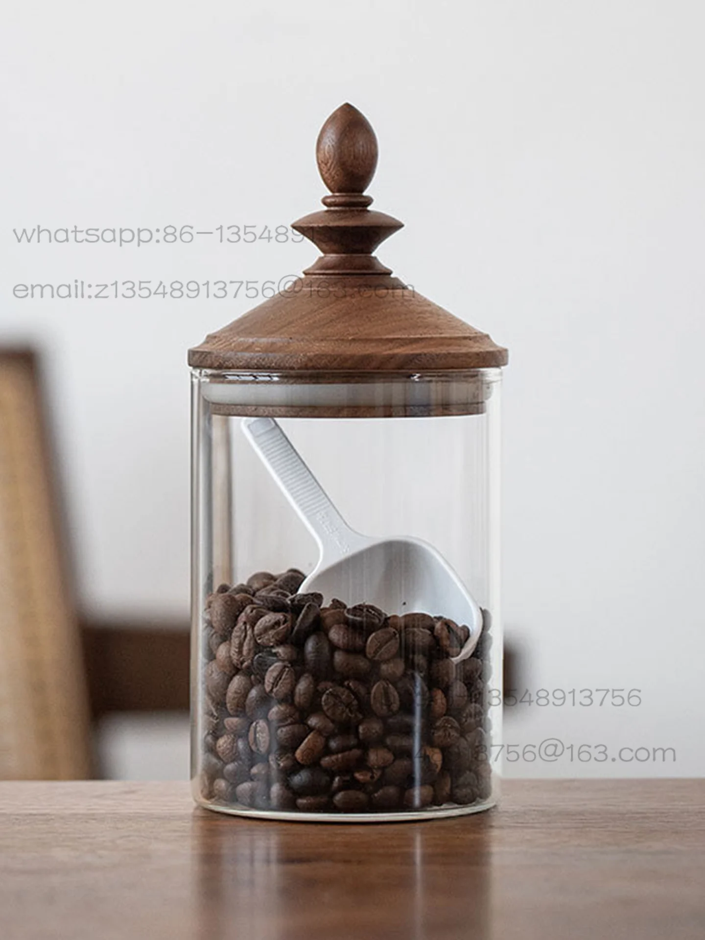 Medium Vintage North American Black Walnut Solid Wood Cover Sealed Glass Jar American Coffee Bean Tea Storage Jar