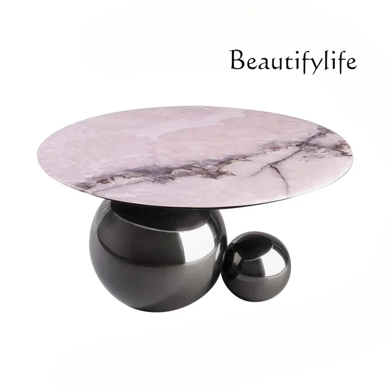 

NEW Modern minimalist designer natural marble coffee table stainless steel metal ball coffee table