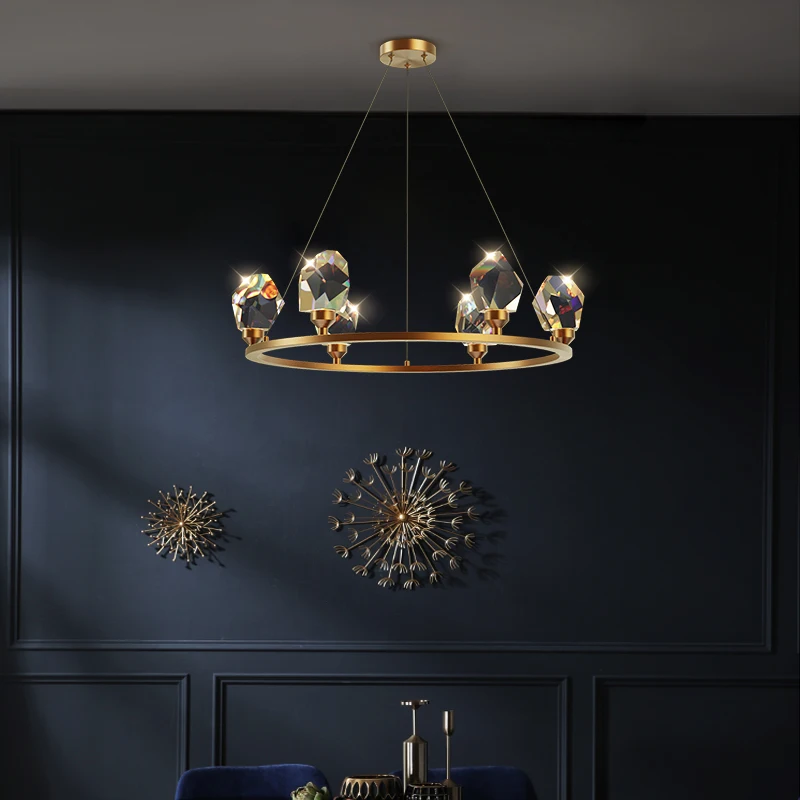 LED Postmodern round crystal chandelier Designer Lustre Suspension Luminaire For Dinning Room diamond chandelier