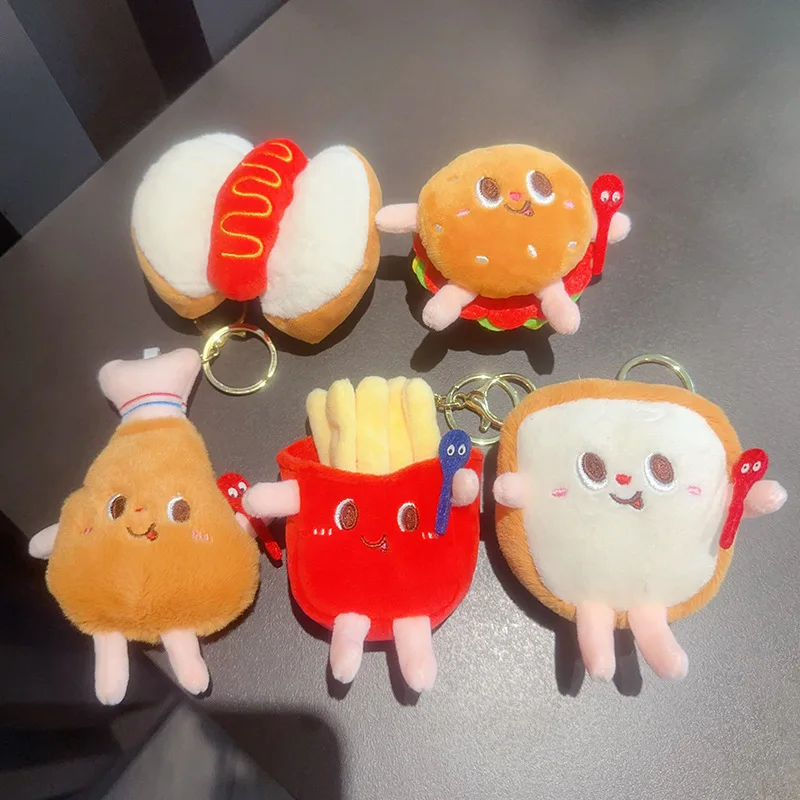 Kreative Cartoon Hamburger Pommes Toast Huhn Bein Plüsch Puppe Schlüssel bund Anhänger niedlichen Essen spielen Plüsch Puppe Rucksack Anhänger Geschenke