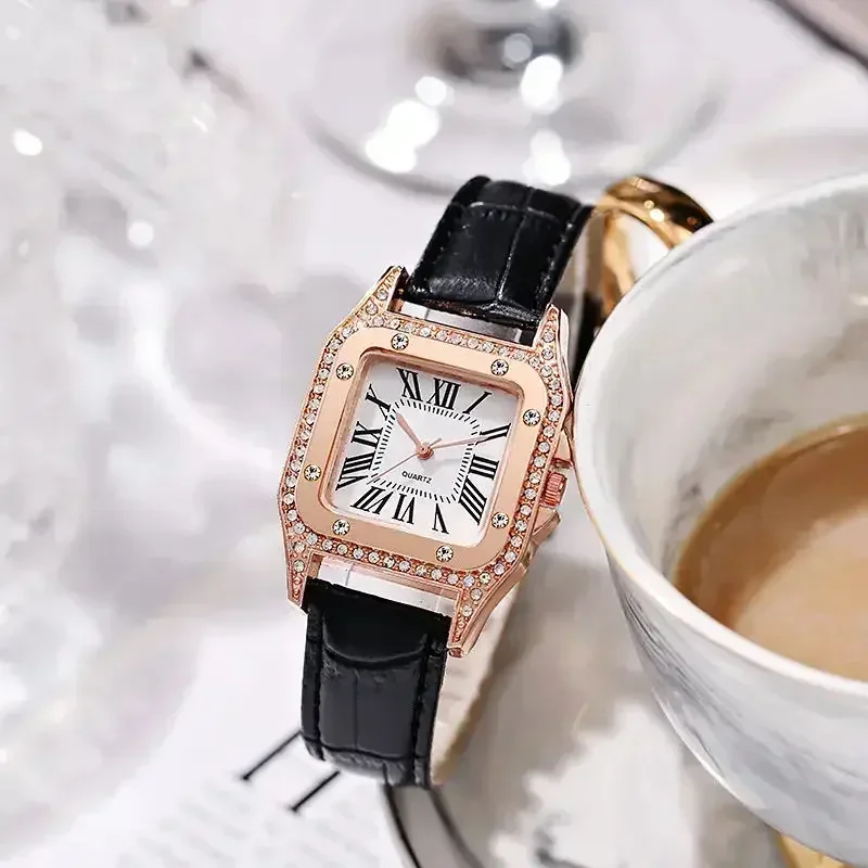 Kegllect  Square Women  Simple Small Dial Student Watches Vintage Belt Quartz Wristwatch  Rose Gold Wrist Watches Fashion