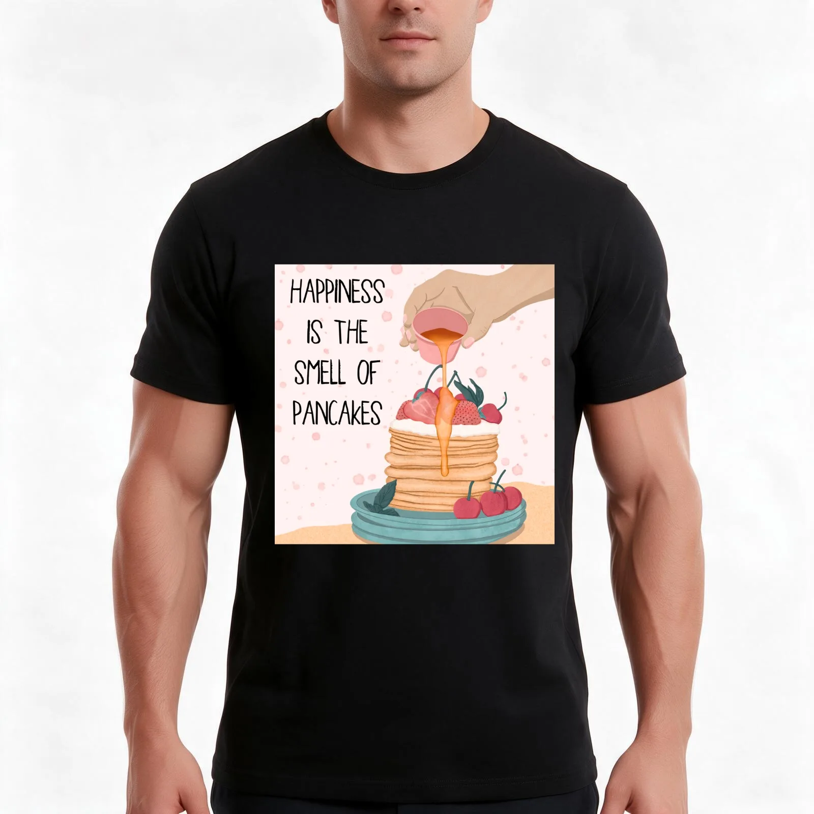 Happiness is the Smell of Pancakes T-Shirt, Summer Casual Cotton Tee, Oversized Streetwear Tops, Vintage Graphic Print