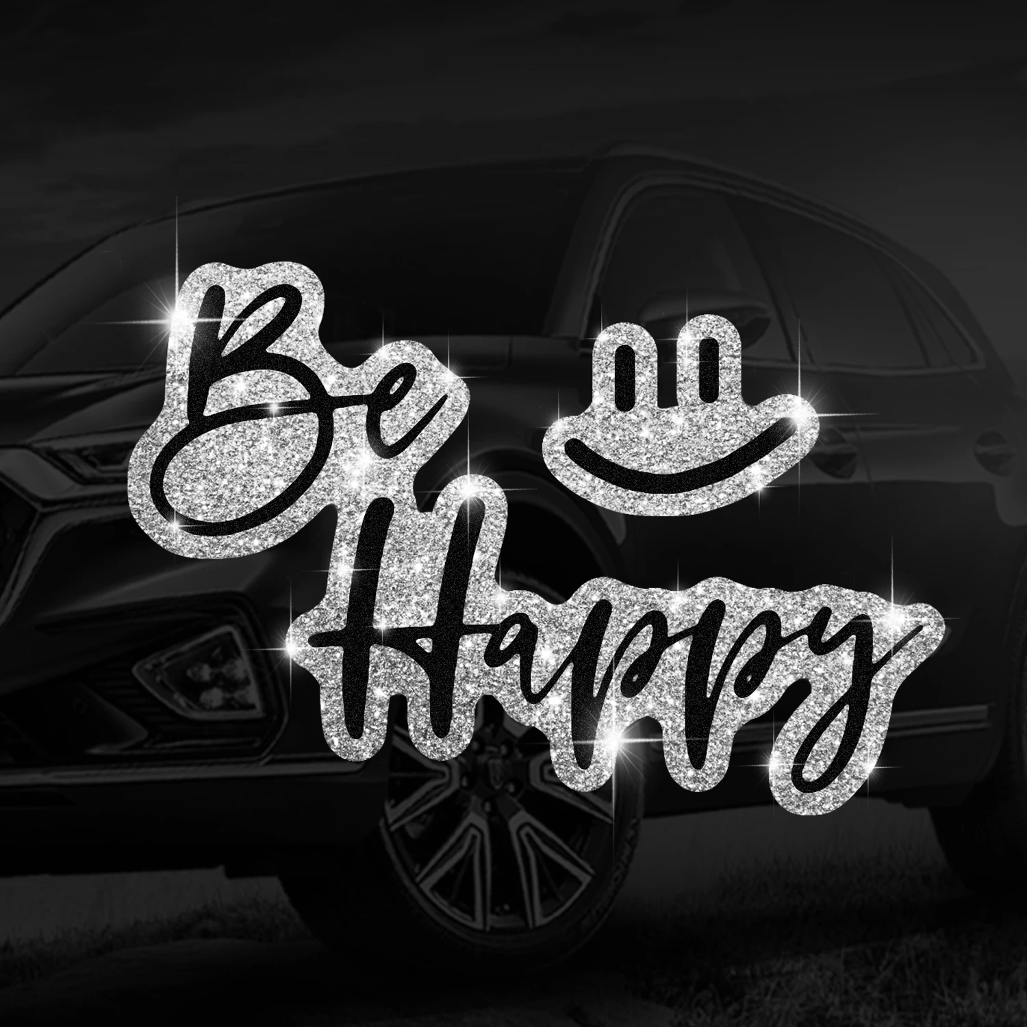 1 ملصق سيارة متألق بي سعيد مع تعبيرات لطيفة ومرحة، فينيل ذاتي اللصق، سهل التركيب، مناسب للسيارات والشاحنات #2