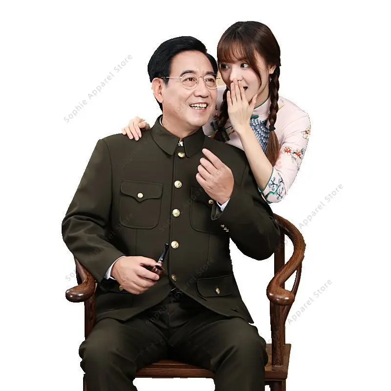Mao Suit Zhongshan Sets Men Traditional Chinese Tang Costume Multiple Pockets Jacket Pants Mao Zedong Suits Gifts for Men Dad