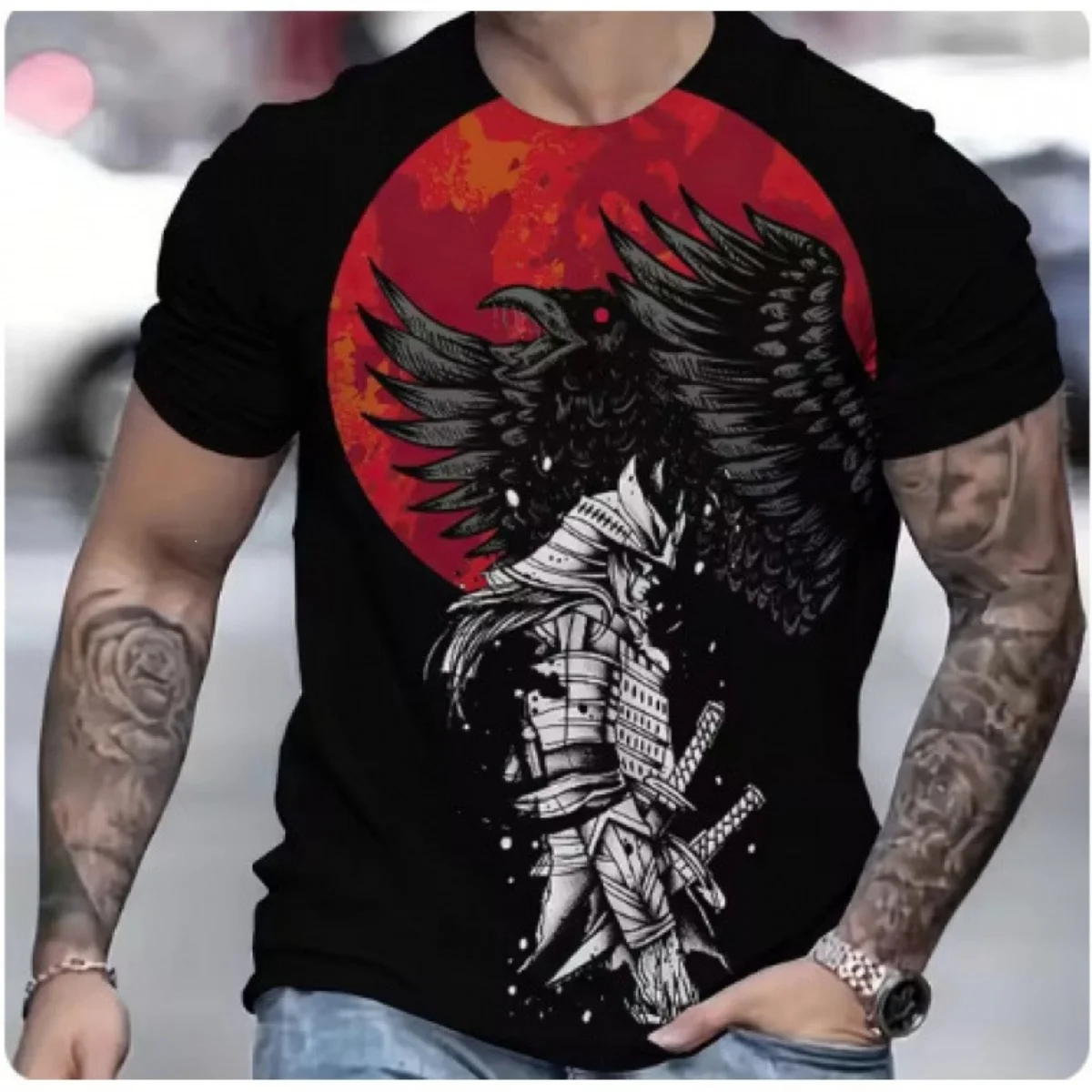 Samurai 3D Prited Graphic Men's Short Sleeve T-shirts Harajuku O-neck Streetwear Tshirt 3d Prited T-shirt Y2k Mens Trend Tees