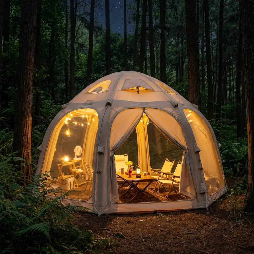 Meisu Durable Air Cabin Shelter Cotton Canvas 5m 6m PVC Base for Forest Camping Trips