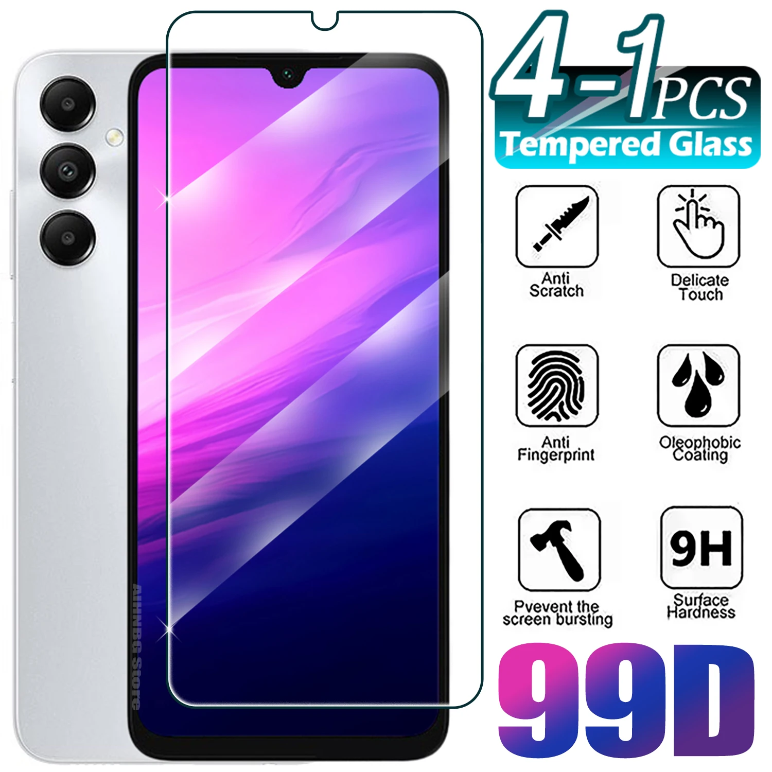 1/4Pcs Tempered Glass For Samsung Galaxy A55 A35 A25 A15 4G 5G Screen Protector Glass Film for Samsung A05 A05s