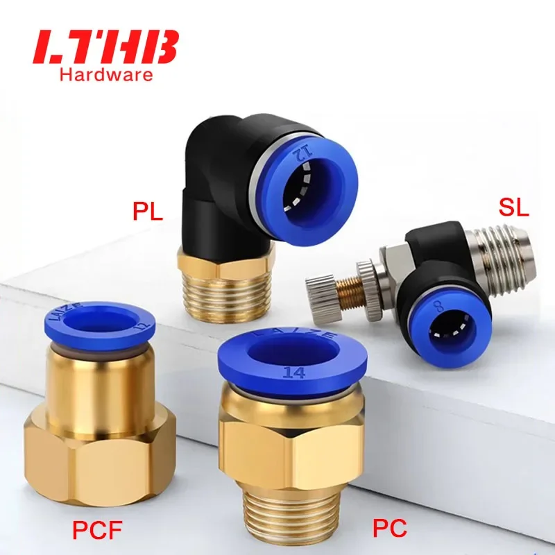 Pneumatic Connectors Hose Threaded Fittings PC/PCF/PL/SL Tube Pipe 6/8/10mm Male Female Thread 1/8 3/8 1/2 1/4 Quick Coupling