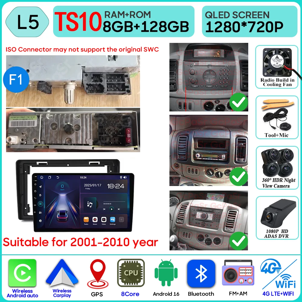 Autoradio Android 16 Voor Renault Trafic 2 Voor Opel Vivaro EEN Voor Nissan primastar 2001-2014 GPS Navigatie Carplay Android Auto