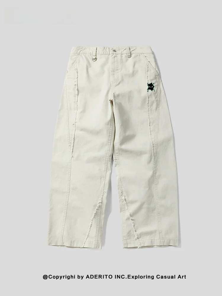 

NANA Workwear Sle Patchwork Embroidery Straight Leg Pants Men Loose Heavy Du Waed Casual Trousers Trendy Cotton Pants