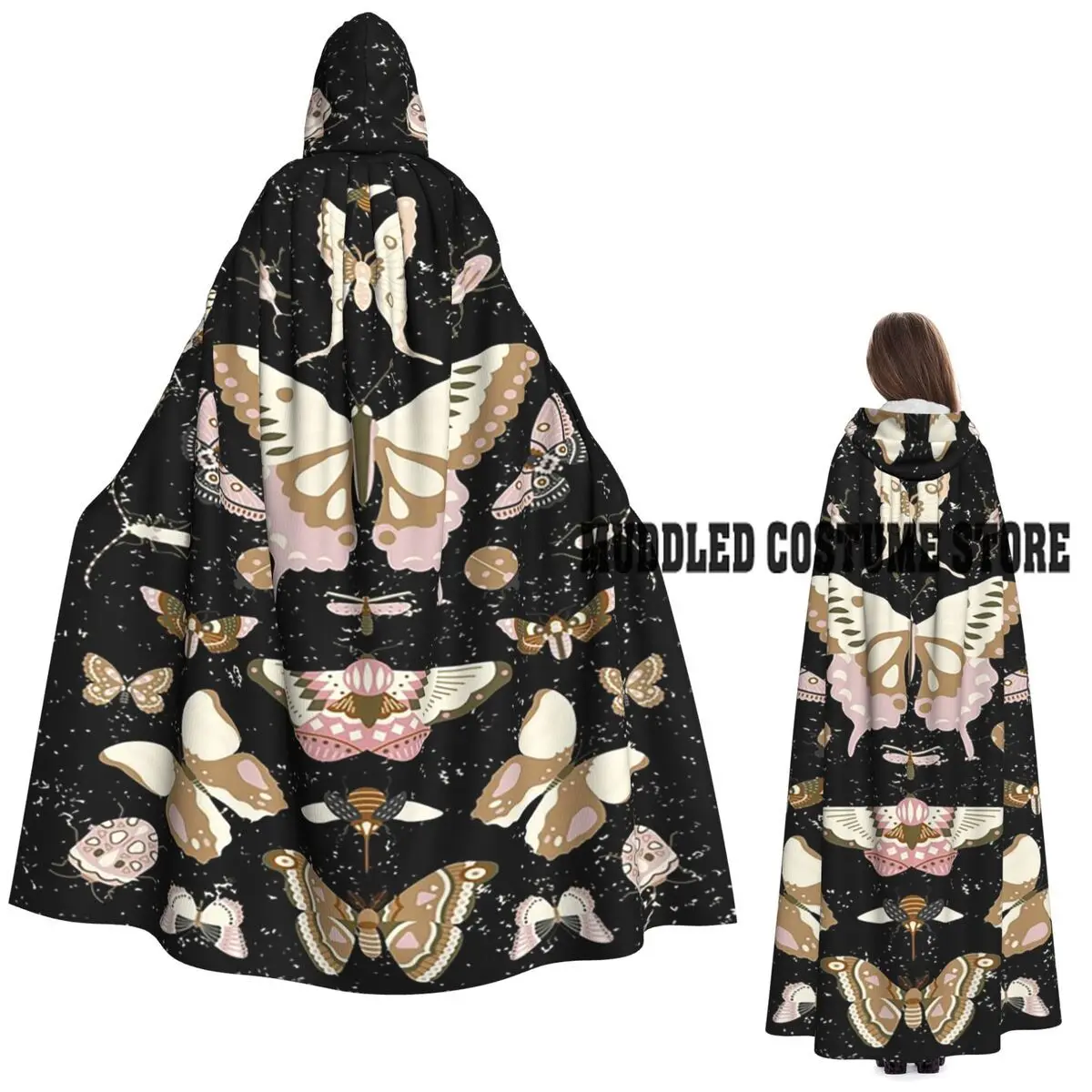 

Длинный плащ с капюшоном в стиле бохо, пчела и мотылька, средневековый костюм ведьмы, накидка для косплея, Хэллоуин, вечеринка для взрослых, унисекс