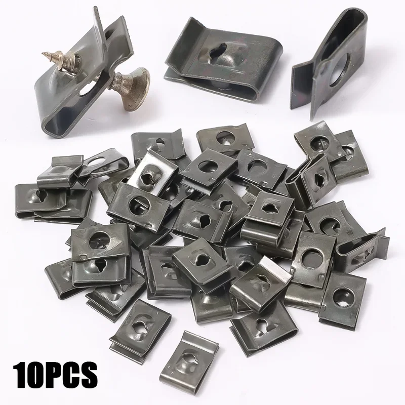 10/20Pcs Metal U-Type Clips for Car Bumper Fender Trim Panel Fastener Leaf Board Fastener Grommet Clips Auto Tapping Screw