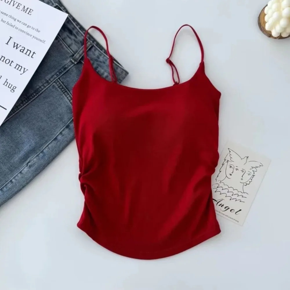 Casual Solid Color Summer Fashion Vest With Chest Pads Soft Thin Shoulder Strap Vest Sleeveless Top