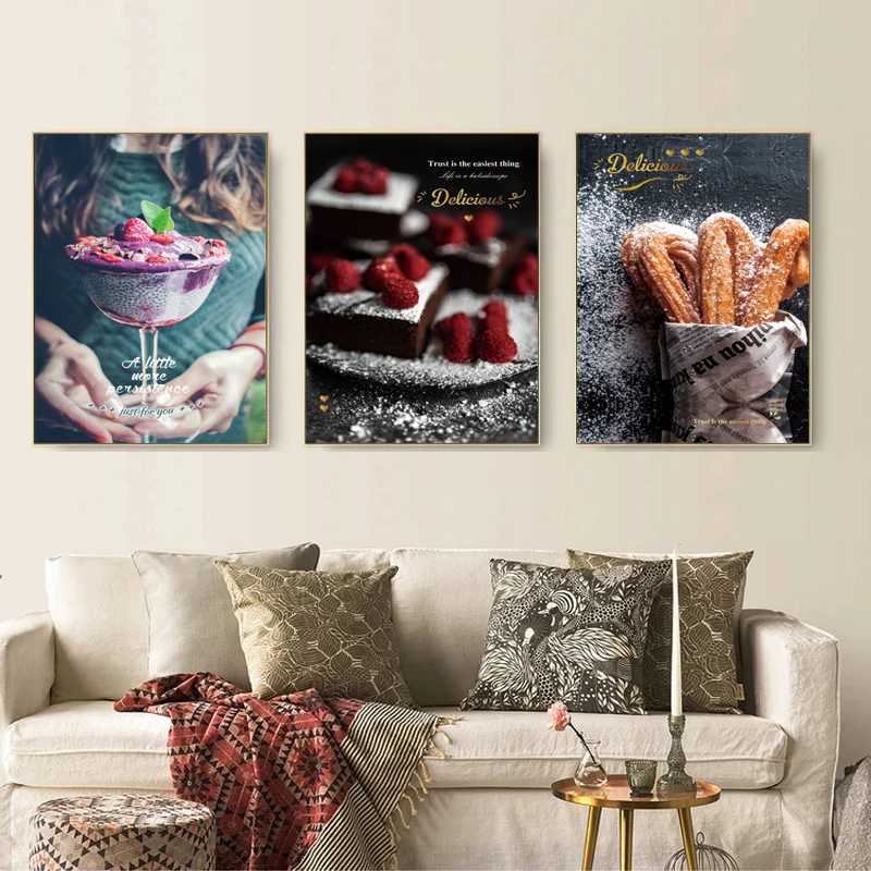 

3Pcs/Set Food Poster Printed Cake Dessert Canvas Poster Wall Art Modern Kitchen Dining Room Bread Dessert Home Living No Frames