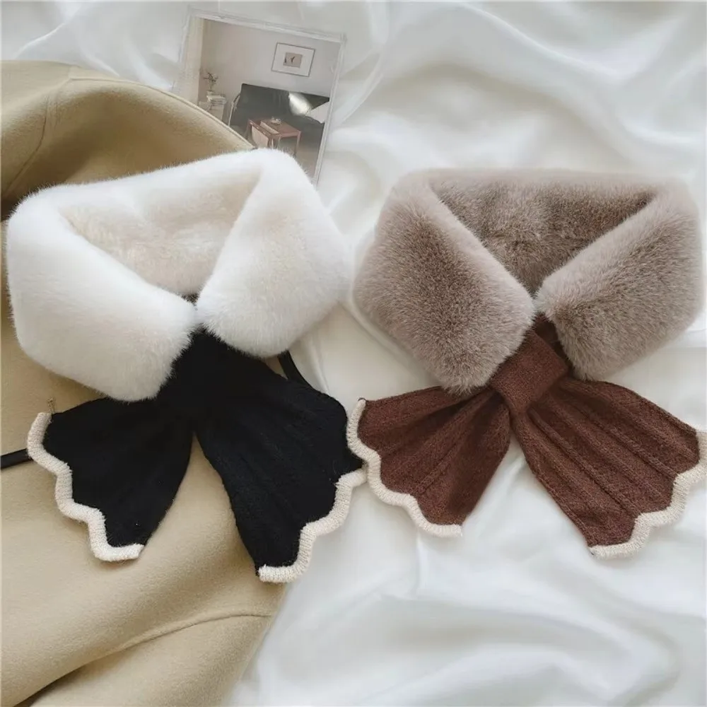 

Fashion Faux Rabbit Hair Winter Scarf Soft Silky Cross Neckscarf Thick Windproof Neck Collar Scarves Woman