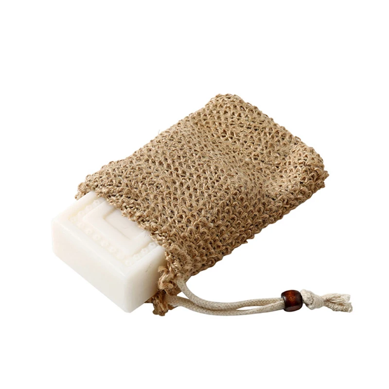 High Quality Flax Soap Bag Natural Soap Saver Pouch Bag for Shower Reusable Drawstring Bubble Foam Natural Sisal