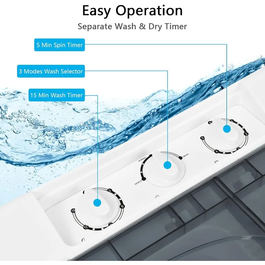 حوض مزدوج للغسالة المحمولة بسعة 26 رطلاً، يتميز بغسالة سعة 18 رطلاً وتصميم مدمج بدوار 8 رطل مع تابع #4