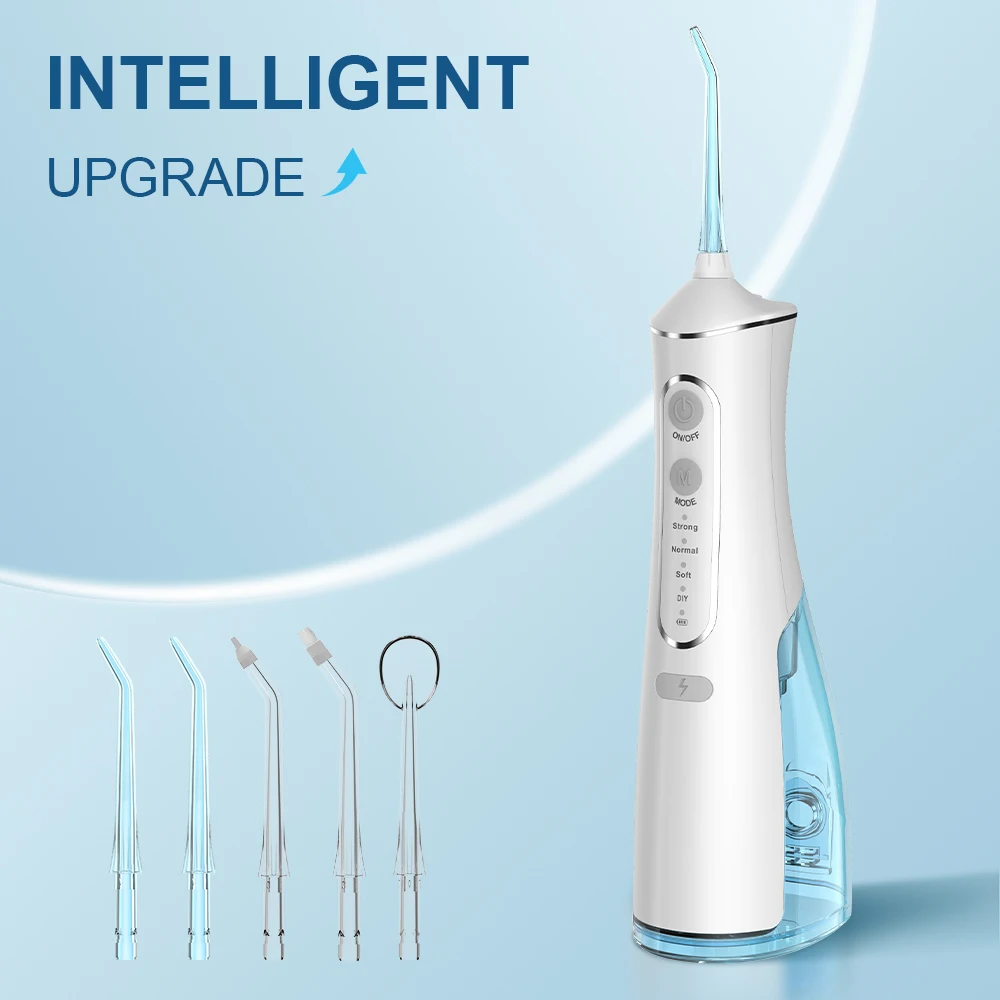 4-in-1 Water Flosser, Cordless Portable 300ML Large Tank, Home & Travel Water Flosser and Dental Floss Cleaner