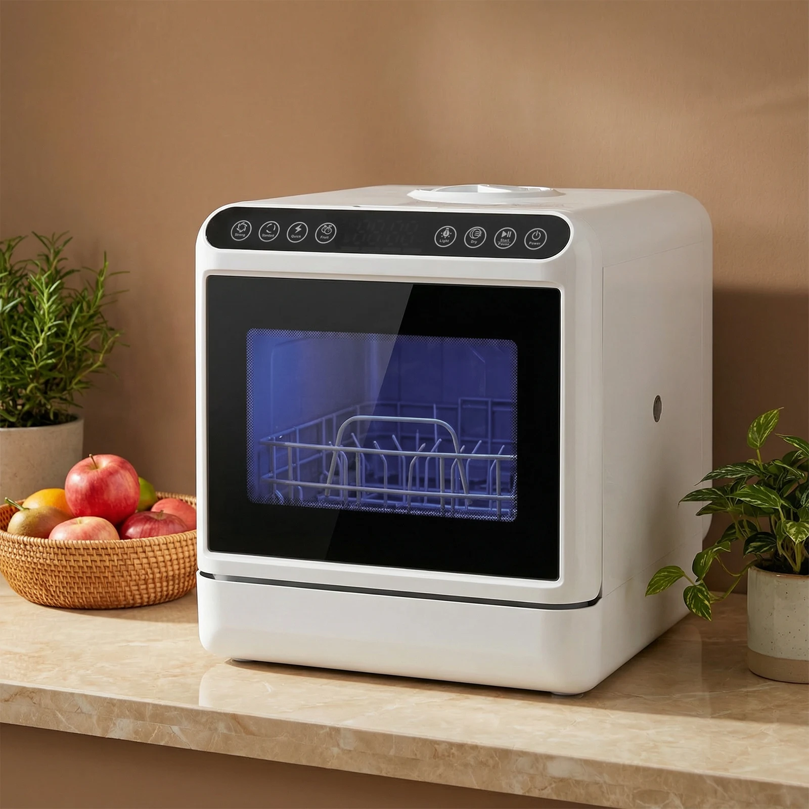 

Мини-посудомоечная машина с встроенным резервуаром для воды на 6 л, портативная посудомоечная машина 360 ° Двойная функция распыления и высокотемпературной сушки воздухом для квартир