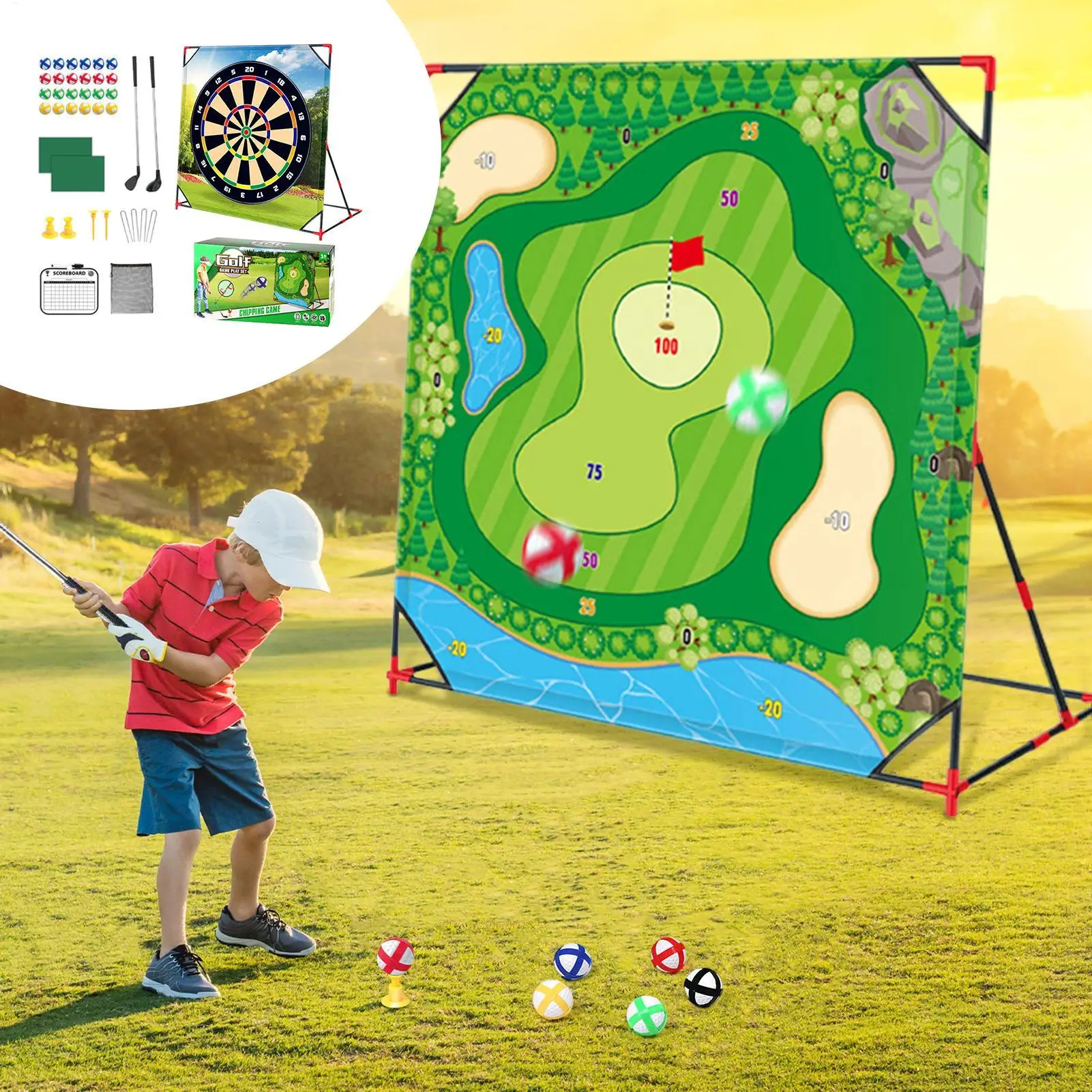 One Set Golf Battle Chipping Game Golf Hitting Mat Sports Activities Putting Practice Toy Swing Training Tool For Home Backyard