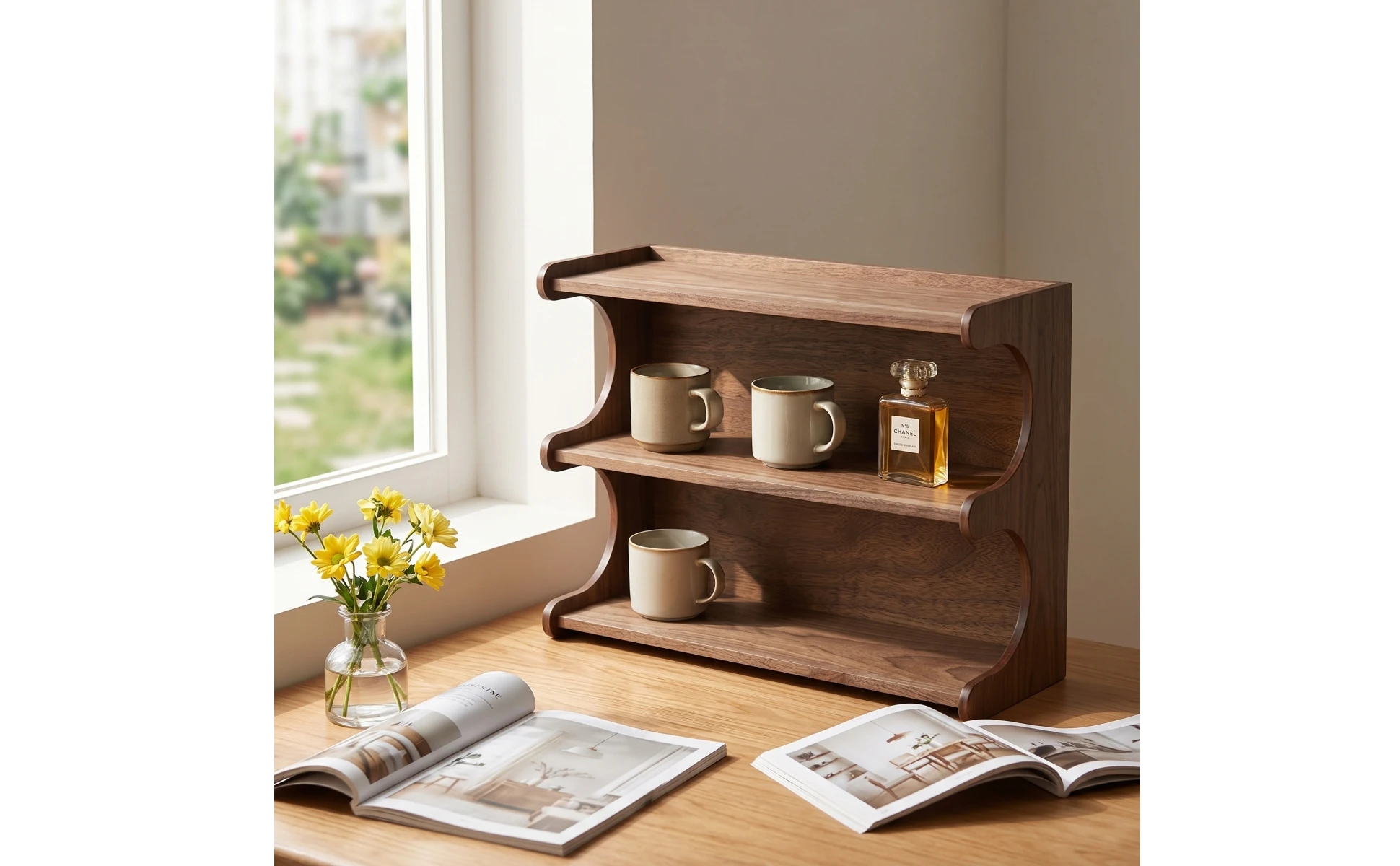 Mug Storage Shelf Elegant Cup Storage Rack Desktop Cup Rack Double-Tier Coffee Mug Display Shelf Space-Saving for Collectors