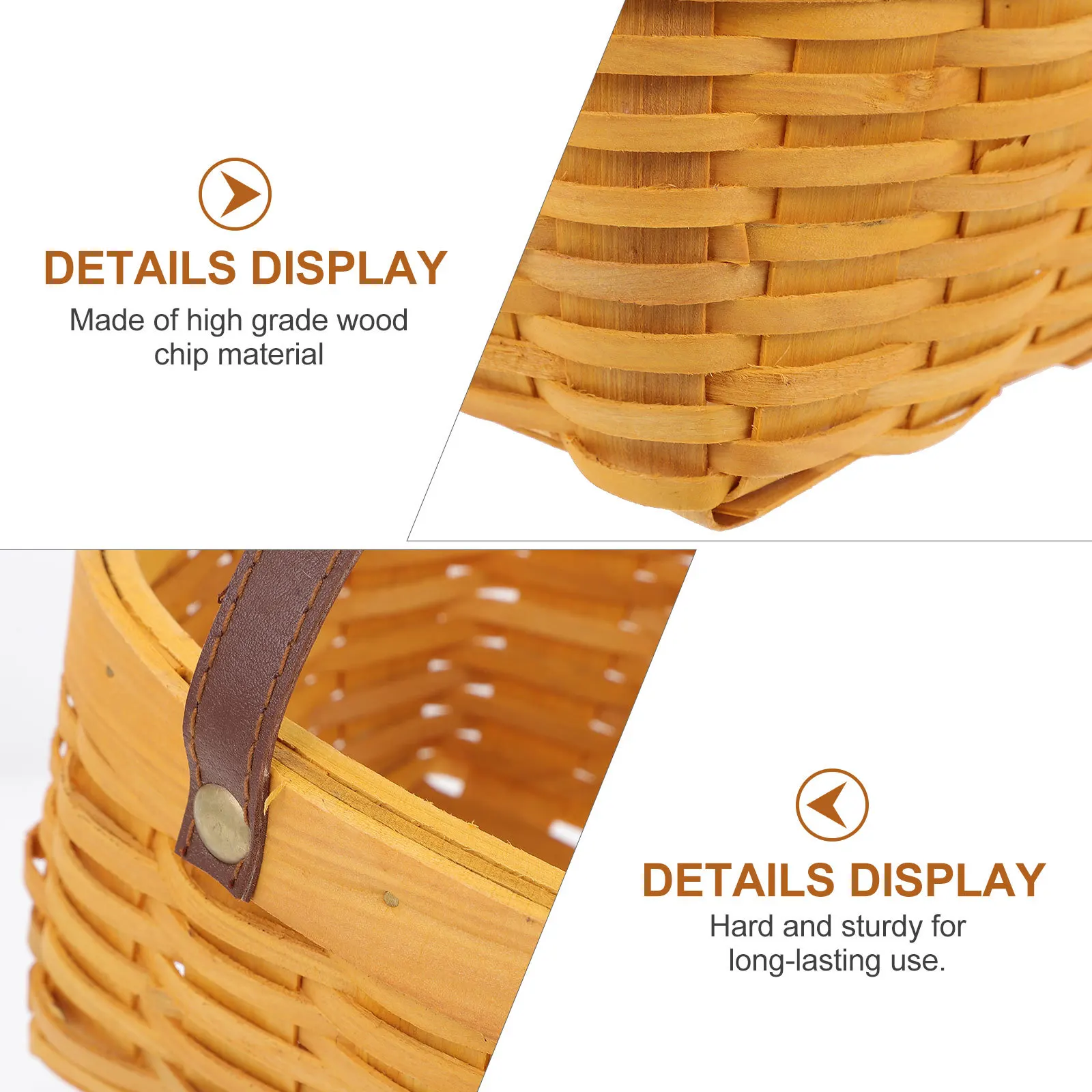 

1Pcs Traditional Handwoven Storage Basket Natural Wood Chip Material Multi-Purpose Container Picnic Fruit Vegetable Shopping