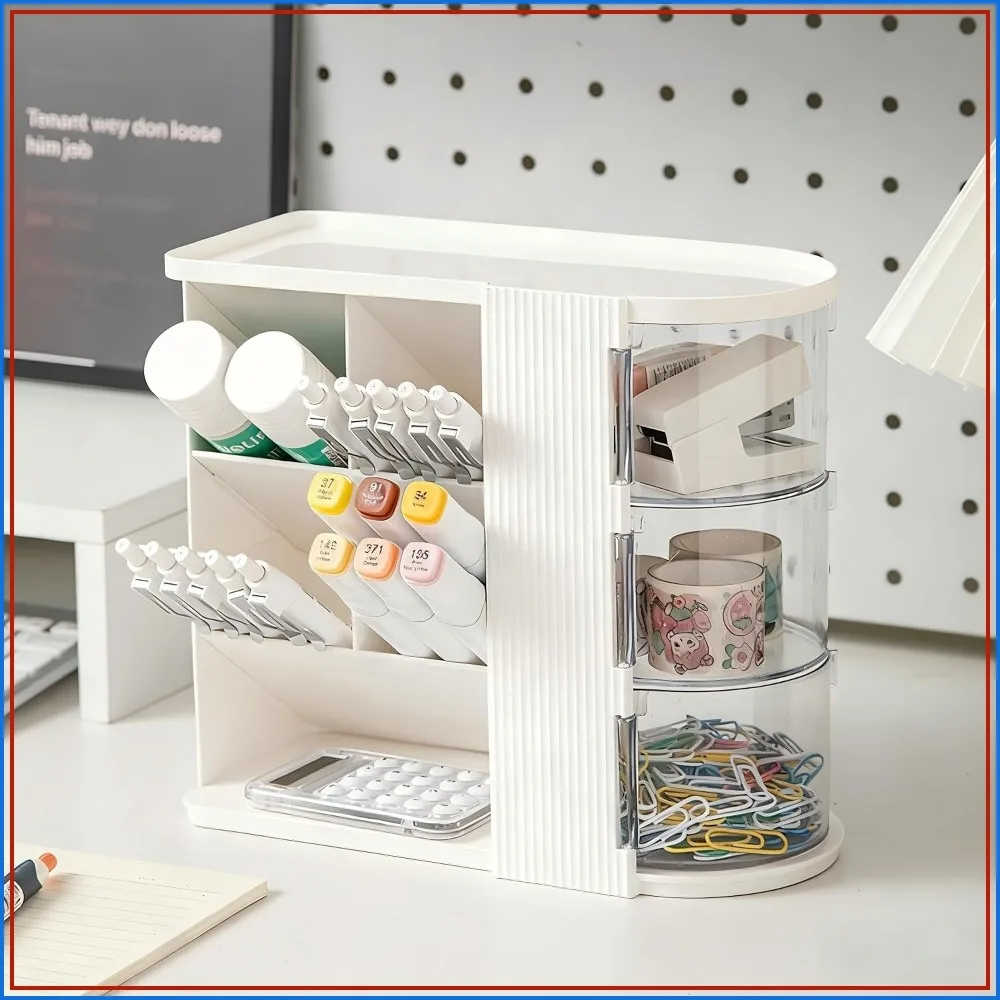 White Desk Organizer with Pen Holder & 3 Drawers, Multi-Functional Desktop Storage for Office, Home, Art Supplies