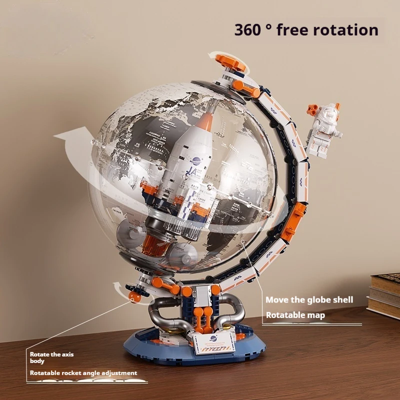 مجموعة بناء جاكي جلوب للبالغين، سلسلة مكعبات بناء الفضاء، نموذج عرض كرة أرضية قابل للدوران، هدايا ألعاب للأطفال الأولاد والبنات