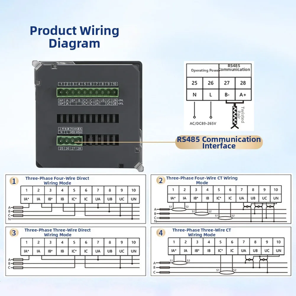 96x96mm Three-Phase Intelligent Digital Meter with 0.5S Accuracy RS485 Communication for Power Factor Frequency Harmonics