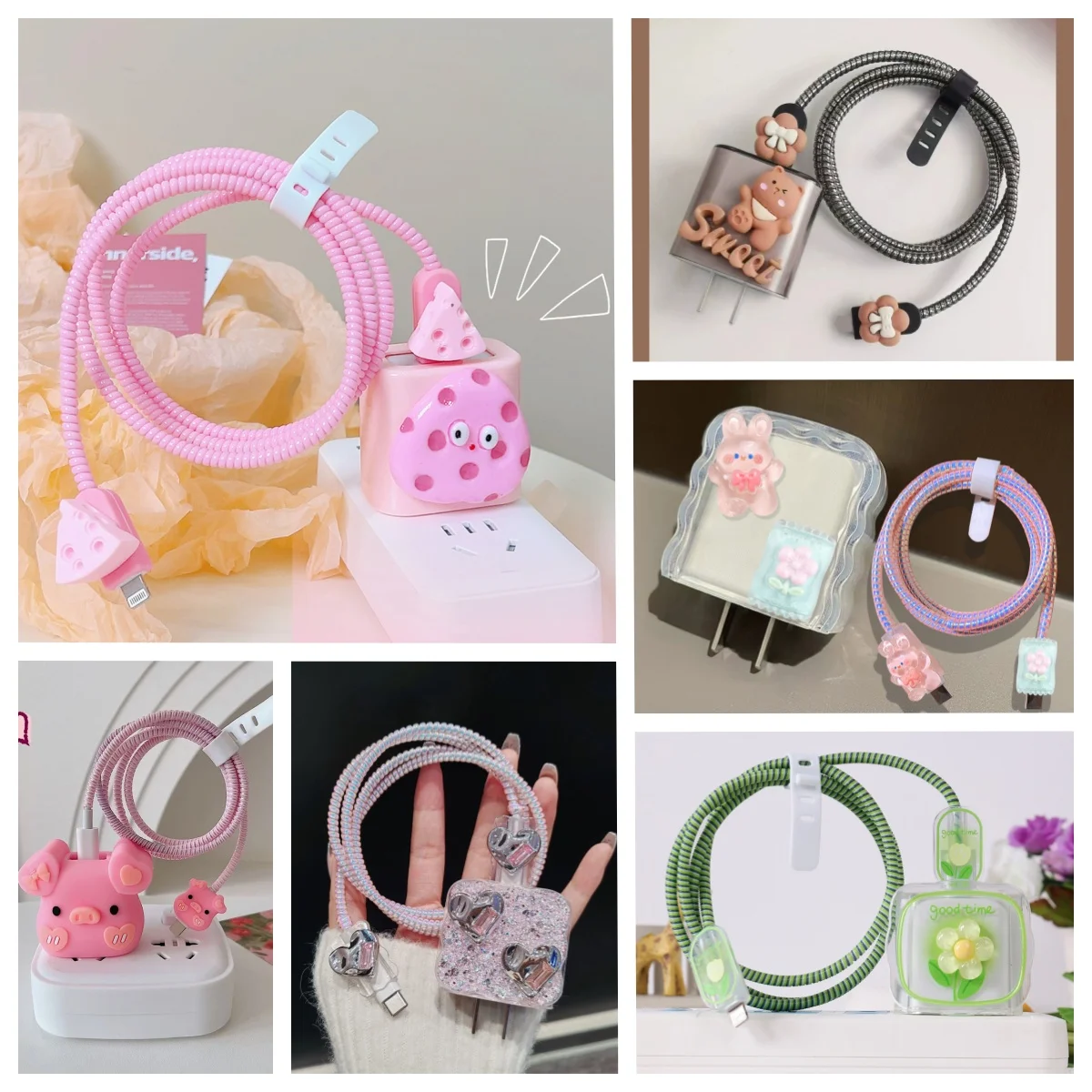 3D Protective Soft Case for iPhone 16 15 18/20W Fast Charging Candy Color USB Data Cable Protective Case Cute Cartoon Funny