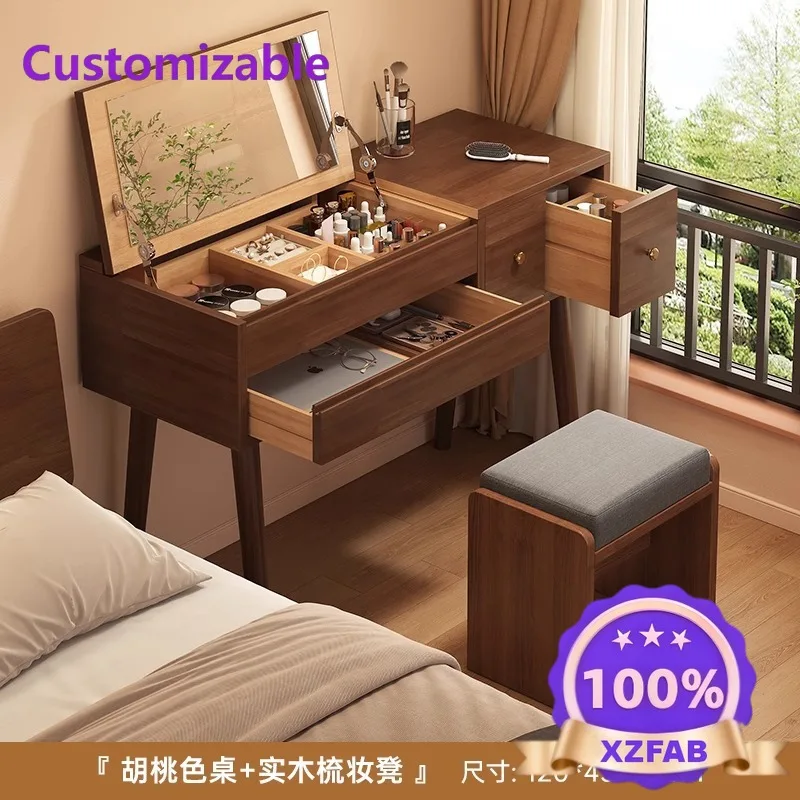 Factory Direct 2026 Solid wood clamshell cosmetic table dresser, small apartment bedroom modern and simple