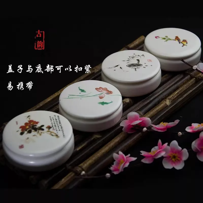 Useful Ceramic Ink Pad Box Calligraphy Seal Stamp Container Portable Multi-purpose Small Case Holder