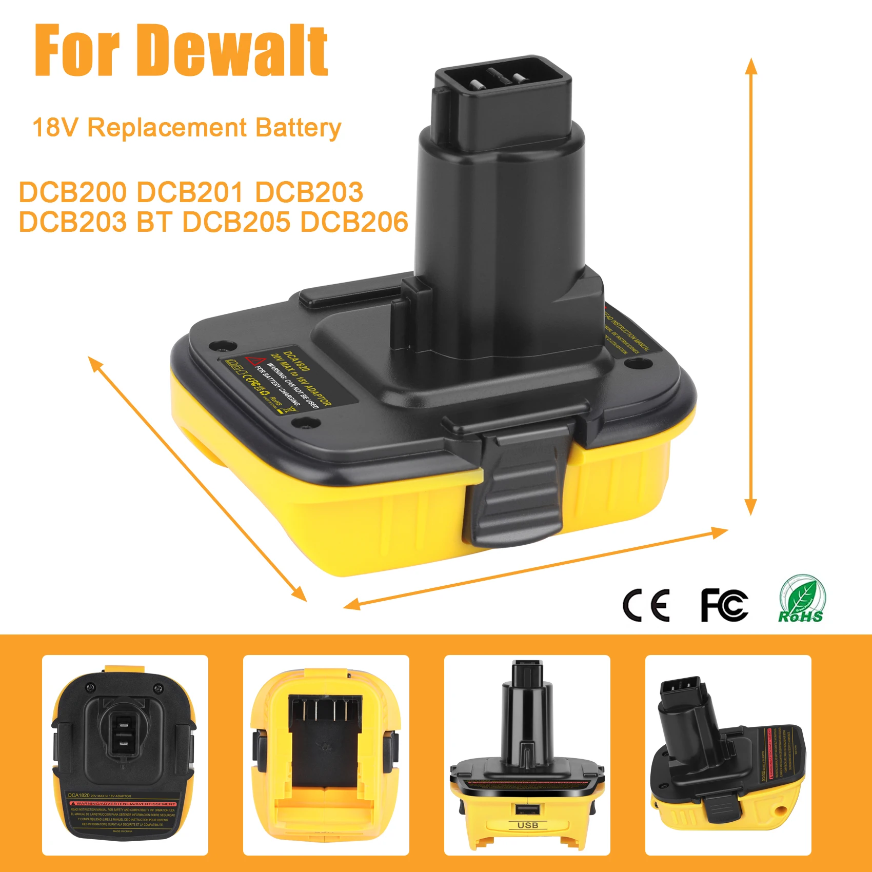 

DCA1820 USB Adapter for Dewalt 18V Tools Convert Dewalt 20V Lithium Battery to Dewalt 18V NiCad NiMh Replacement Battery Tools