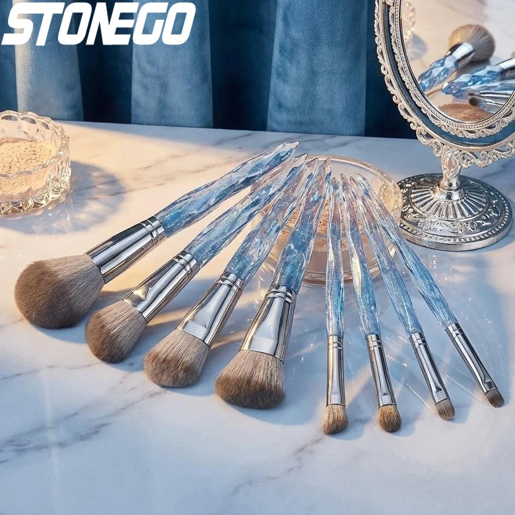 

9PCS Ice Crystal Makeup Brush Set Professional Blush Eyeshadow Brushes High Quality Aesthetic Beauty Tools for Makeup Lovers