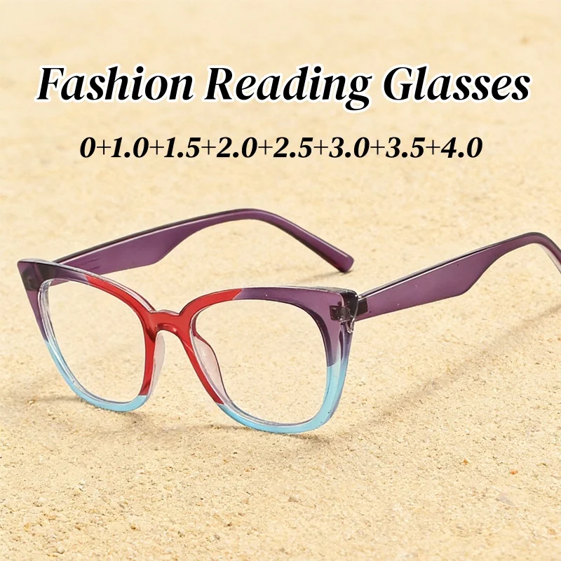 

2026 Large Square Frame Reading Glasses Women Men Fashionale Trendy Cat Eye Far Sight Eyeglasses Unisex Anti Blue Ray Glasses