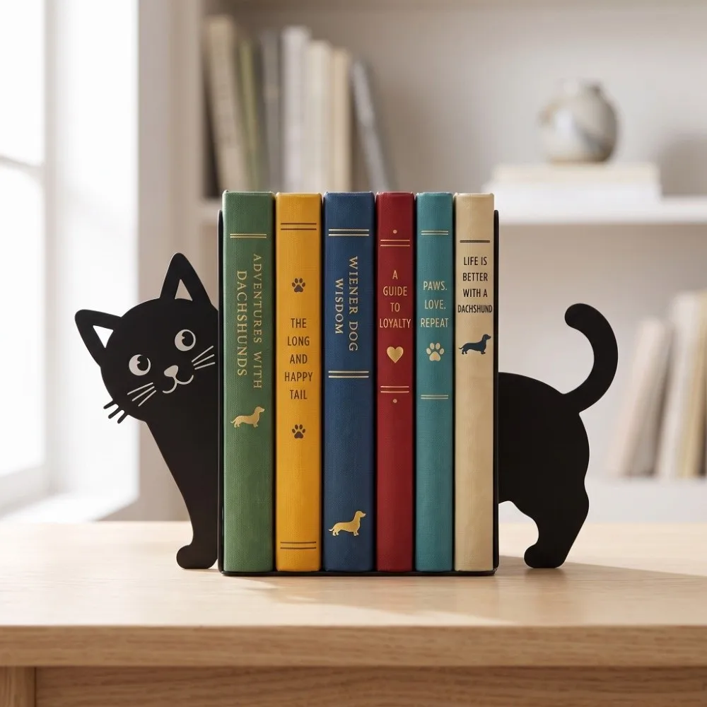 Reading Enthusiast Decorative Cat Bookend Stable Cute Book Stopper Versatile Exquisite Creative Book Organizer Bookshelf