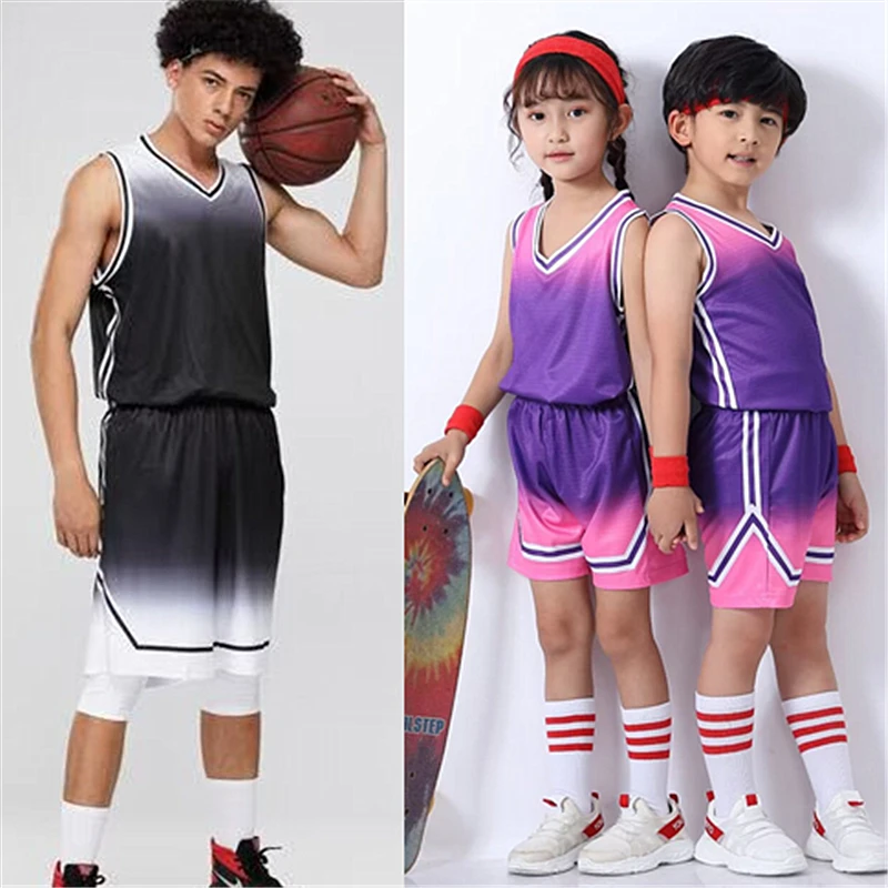 

Kids Adult Basketball Jersey Kits Sport Clothes Breathable Girls Boys Gradient color Basketball Uniforms Sportswear
